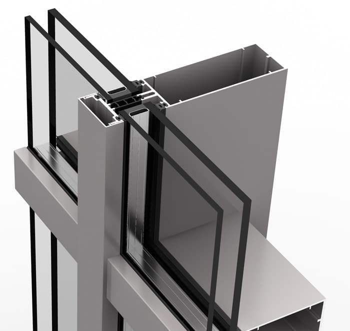 Curtain wall, Strugal S52CRi (66.1/20Arg/44.1 BE) anodised high secondary material